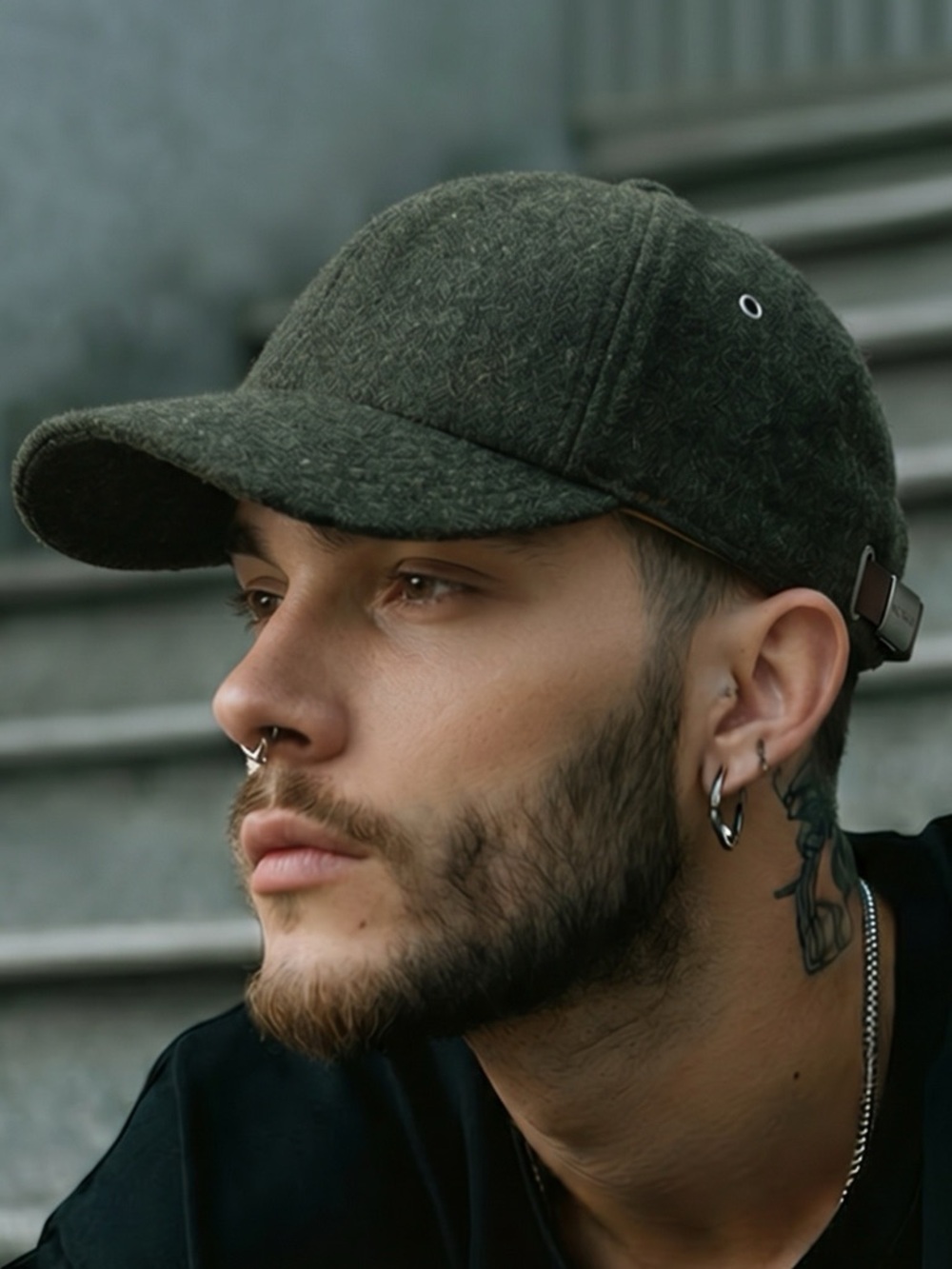 Paul Smith Olive Green Wool Cap with Branded Buckle
